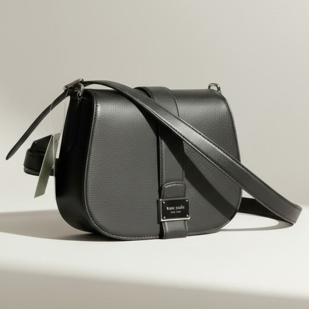Kate Spade Black Leather Saddle Crossbody Bag NWT Gold Hardware Dust Bag Classic - Picture 3 of 17